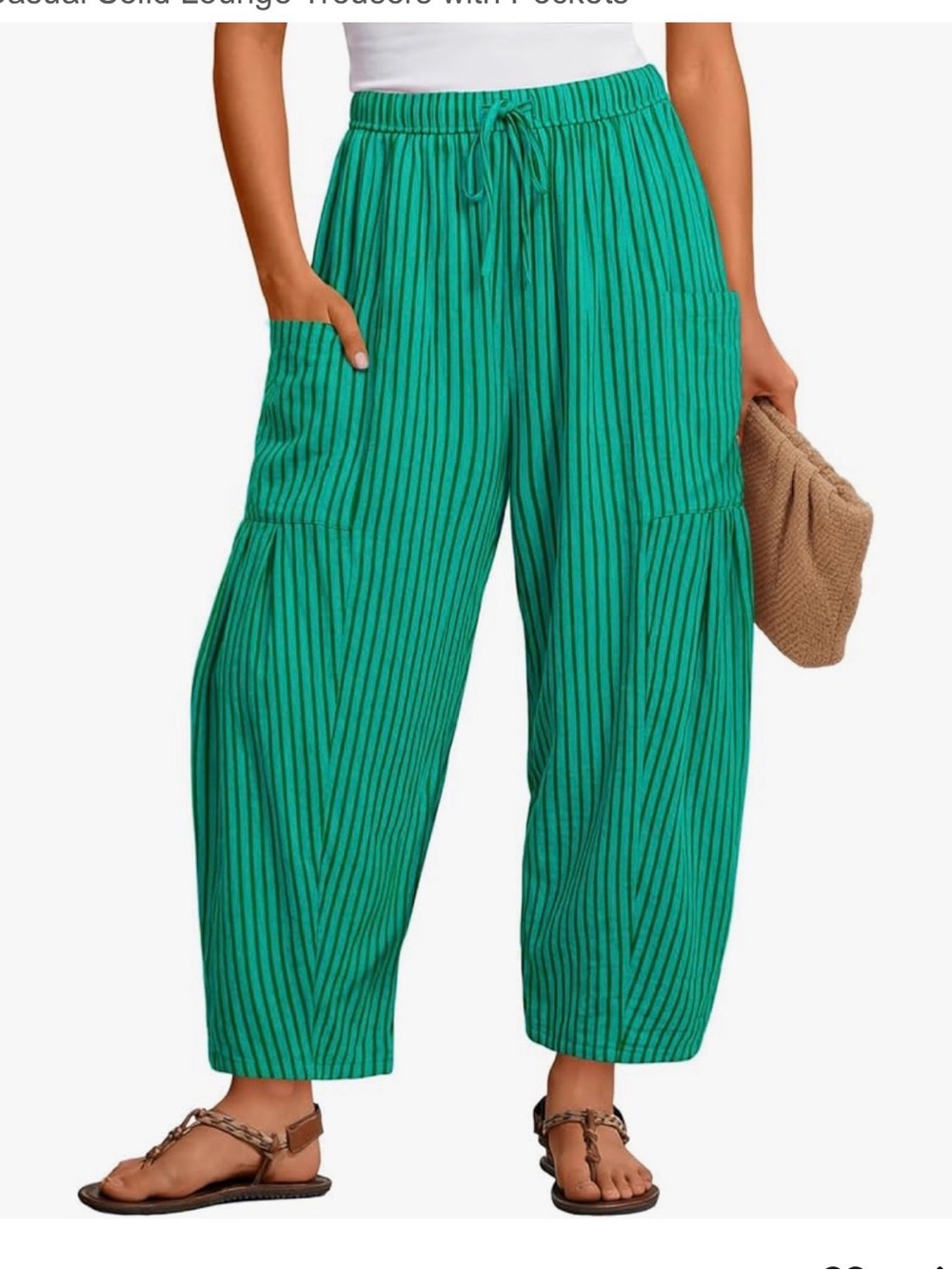 NWOT Baggy Barrel Pants High Waist Lightweight Striped Lounge Trousers Pockets M